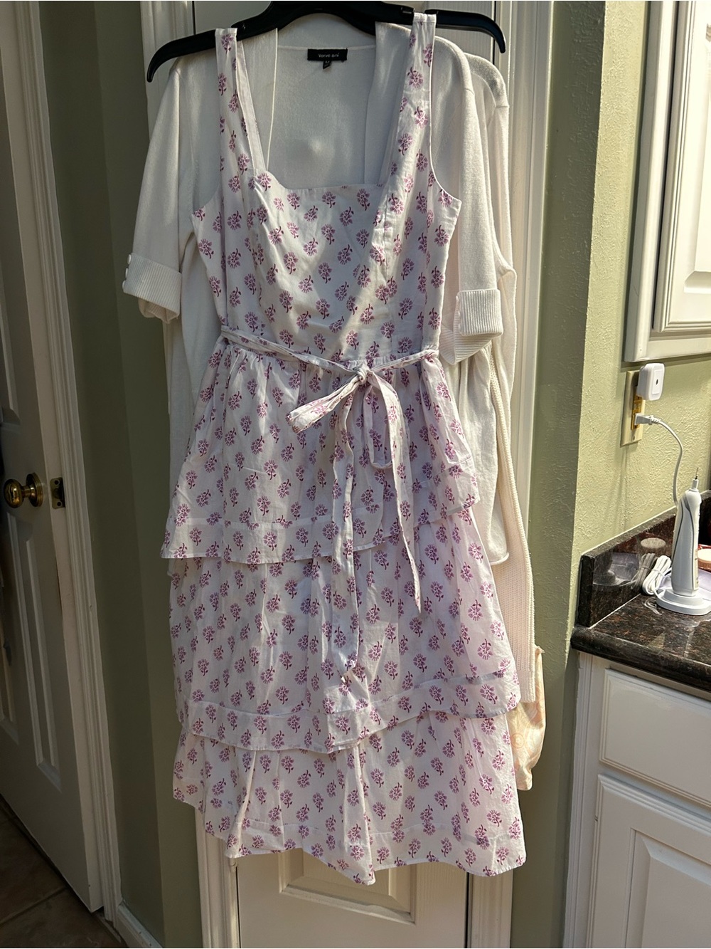 J Crew white sundress with purple florals